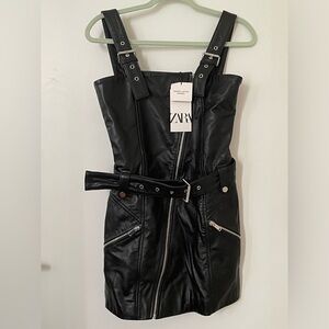 (NWT) Zara Genuine Leather Limited Edition mini dress. Black. Size XS